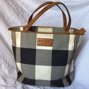 Kate Spade Black and White Buffalo Check Tote w/ Leather Handles
